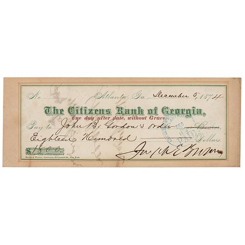 John B. Gordon Signed Check