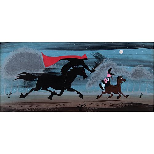 Mary Blair concept painting of Ichabod Crane and the Headless Horseman from The Adventures of Ichabod and Mr. Toad