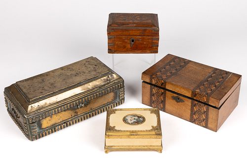 ASSORTED INLAID AND METAL BOXES, LOT OF FOUR