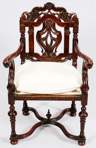 CARVED MAHOGANY ARM CHAIR C.1920