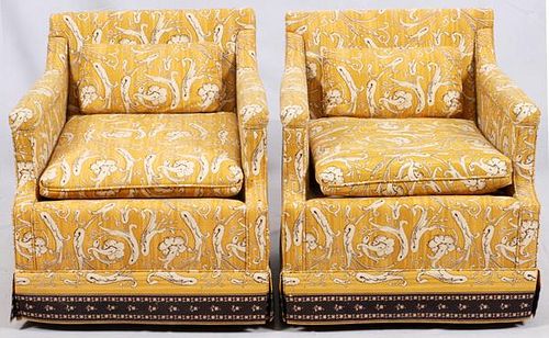 MID-CENTURY UPHOLSTERED ARMCHAIRS PAIR