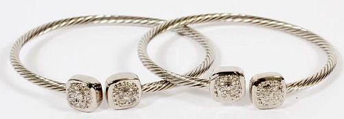 STERLING SILVER AND .26CT DIAMOND TWIST BANGLES