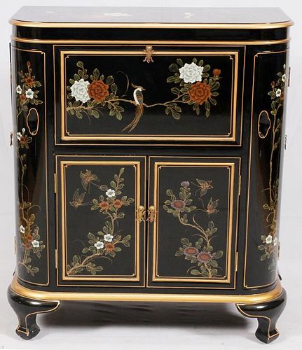 CHINESE BLACK LACQUERED BAR CABINET 20TH C.