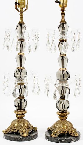 SPELTER AND GLASS LAMPS PAIR