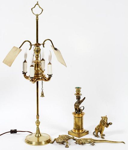 BRASS LAMP AND FIGURINES 5 PIECES