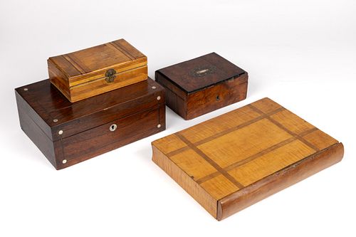AMERICAN / EUROPEAN WOODEN INLAID BOXES, LOT OF FOUR