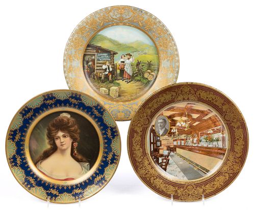 BREWERIANA LITHOGRAPHED-TIN ADVERTISING PLATES, LOT OF THREE