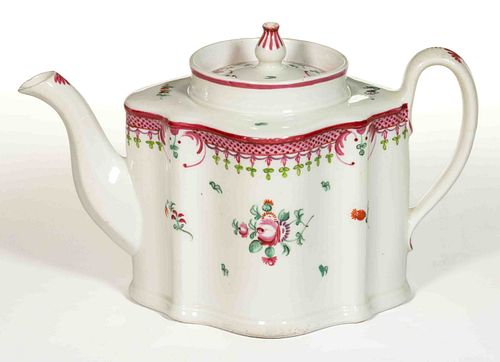 ENGLISH STAFFORDSHIRE NEW HALL-TYPE HAND-PAINTED PORCELAIN TEAPOT