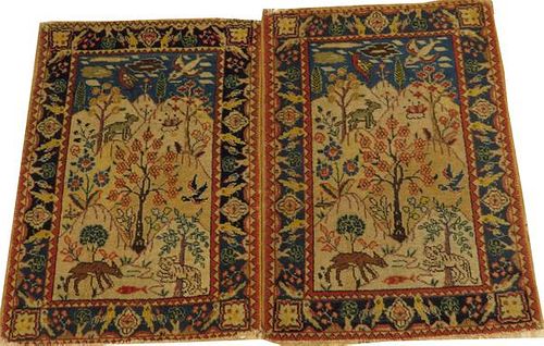 PERSIAN TABRIZ ANTIQUE PICTORIAL MATS TWO