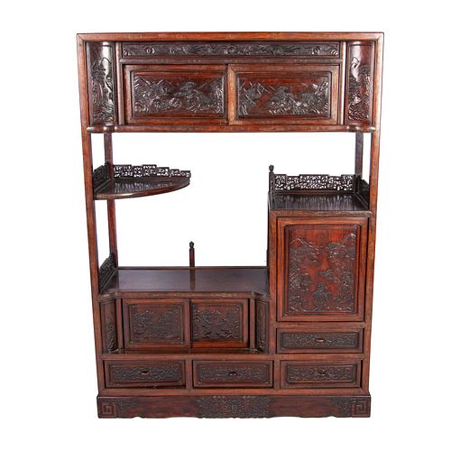 Rare Asian Carved Rosewood Curio Display Cabinet