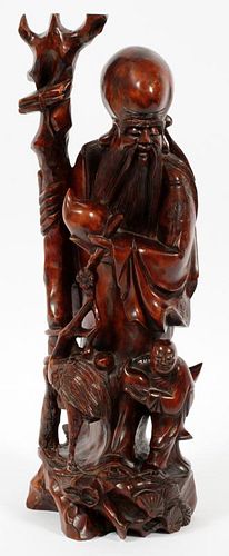 CHINESE CARVED ROOTWOOD FIGURE OF A SCHOLAR