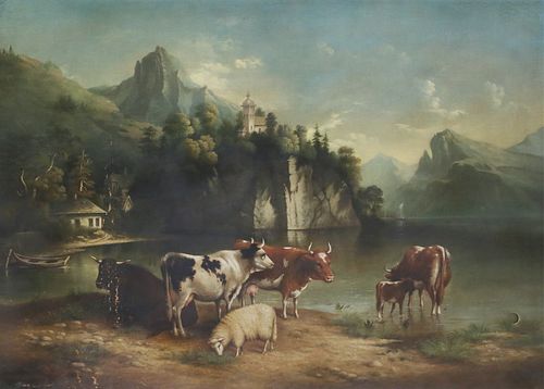 Susan C. Waters Oil on Canvas Cows in Landscape