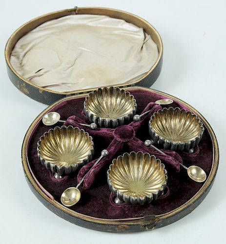 Cased Set of Open Salts and Spoons