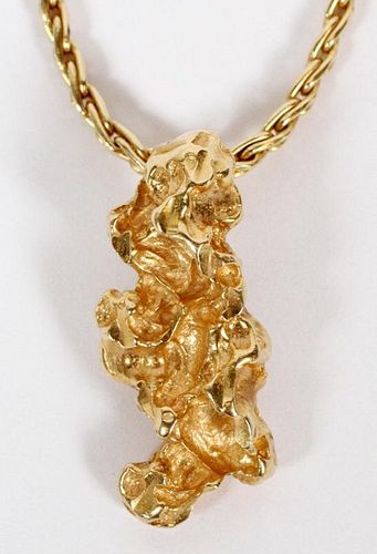 14K GOLD NUGGET PENDANT AND CHAIN NECKLACE