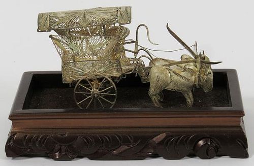 JAPANESE SILVER WIRE & FILIGREE MINIATURE CARRIAGE