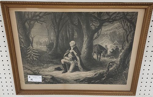 Framed 19th C Engr "The Prayer At Valley Forge" 17 1/4" X 23 3/4"