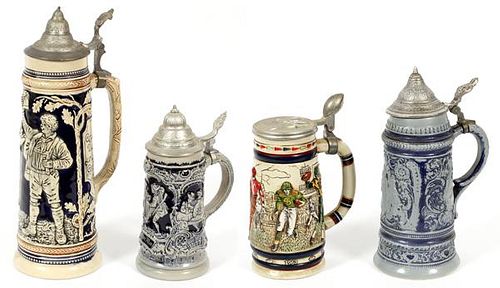 GERMAN COLLECTABLE BEER STEINS FOUR