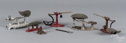 Five cast iron toy balance scales, tallest - 4 3/4''.