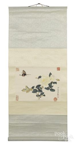 Three Chinese watercolor scrolls, together with a printed scroll.