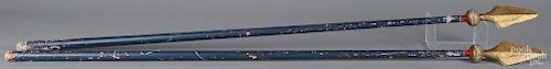 Pair of painted staffs, early 20th c., possibly Oddfellows, 60 1/2'' h.