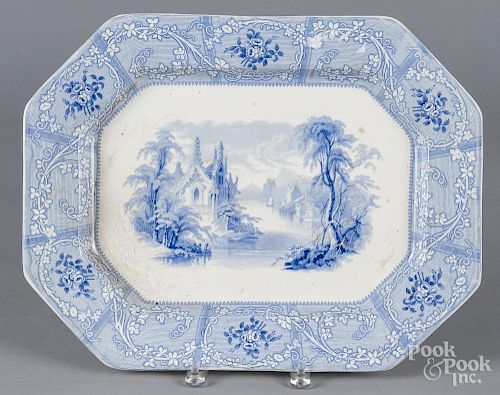 Blue Staffordshire Friburg platter, 19th c., 14'' l., 18'' w.