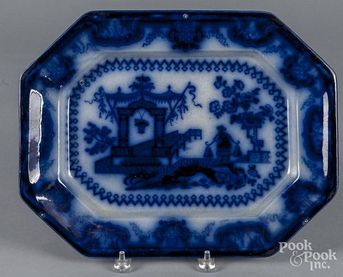 Flow blue Oregon platter, 19th c., 12 1/4'' l., 15 3/4'' w.