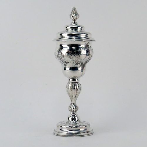 Antique Silver Judaica Repoussé Standing Cup with Cover