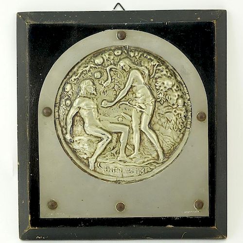 Antique Judaica Silver Repoussé Plaque "Adam and Eve"