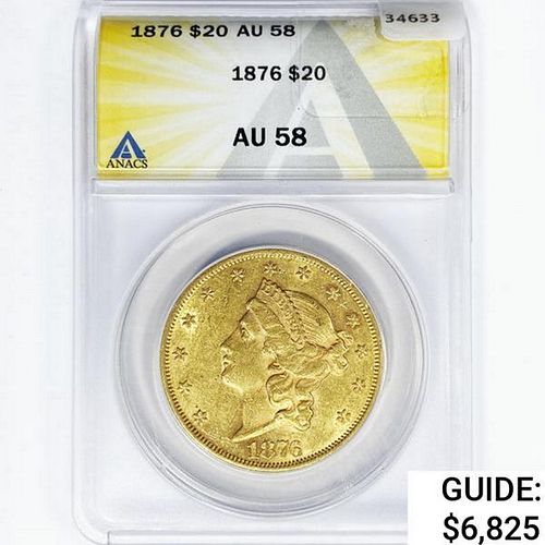 1879 $20 Gold Double Eagle ANACS AU58 