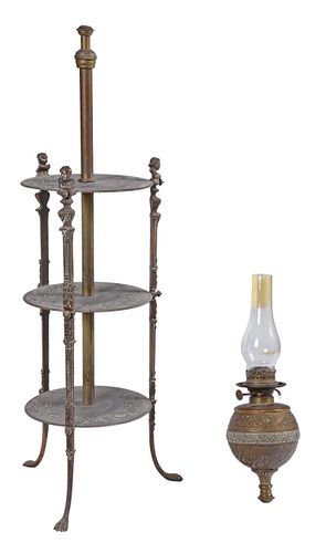 P.A. Duplex Brass Three Tiered Lamp Stand