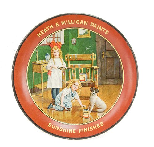 EARLY ADVERTISING LITHO TIN TIP TRAY FOR HEATH & MILLIGAN PAINTS