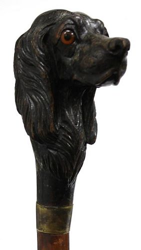 Carved Hound's-Head Wooden Cane