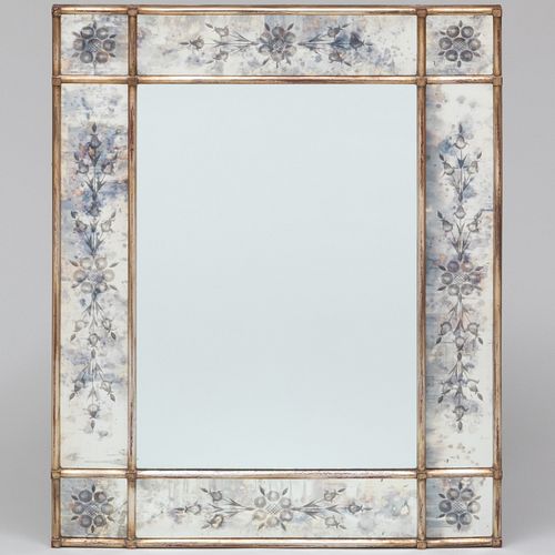 Modern Giltwood and Etched Glass Mirror    