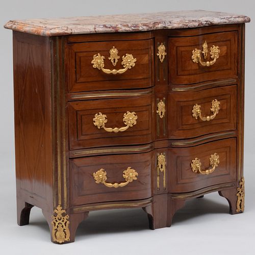 Régence Ormolu-Mounted Kingwood Parquetry Serpentine-Front Commode