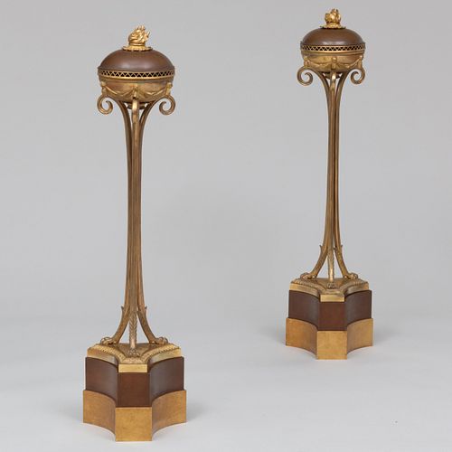 Pair of Louis XVI Style Ormolu and Patinated-Bronze Brûle-parfums