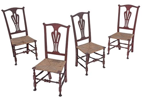 Four New England Queen Anne Stained Maple Side Chairs