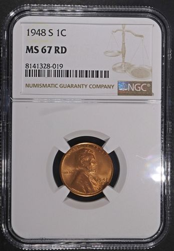 1948-S LINCOLN CENT NGC MS67 RD