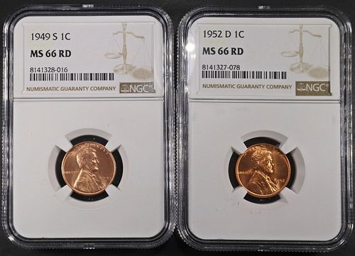 1949-S & 1952-D LINCOLN CENTS NGC MS66 RD