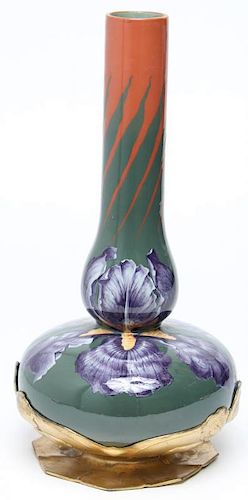 Orivit Large Jugendstil Ceramic & Gilt Pewter Vase