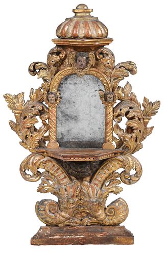Italian Gilt and Painted Mirrored Reliquary