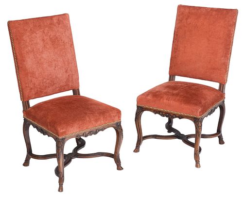 Pair of French Provincial Carved Walnut Side Chairs