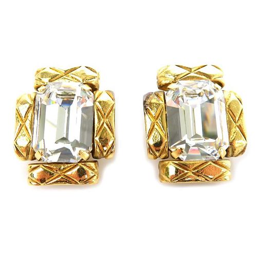 CHANEL QUILTED RHINESTONE CLIP EARRINGS