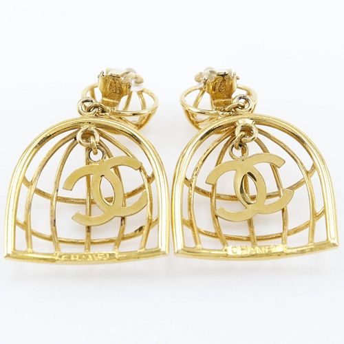 CHANEL BIRD CAGE GOLD PLATED EARRINGS