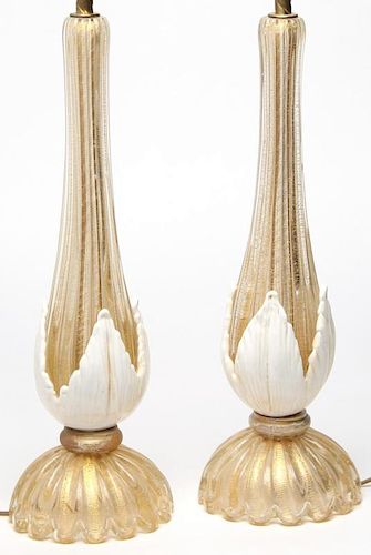 Pair of Large Murano Gold-Fleck Glass Lamps