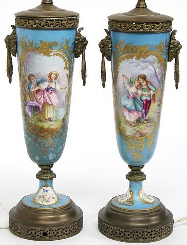 Pair of Sevres Porcelain Urn Lamps