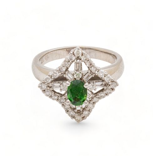 Tsavorite Garnet, Diamond & 14k Gold Ring, 6g Size: 7
