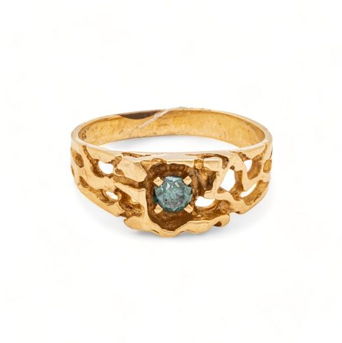 Mens 0.15ct Blue Diamond & 10k Yellow Gold Ring, 5g Size: 11.5