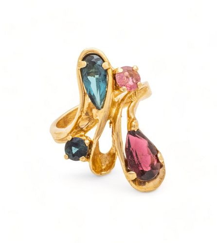 Multi-colored Tourmaline & 14k Gold Ring, 8.5g Size: 7.25