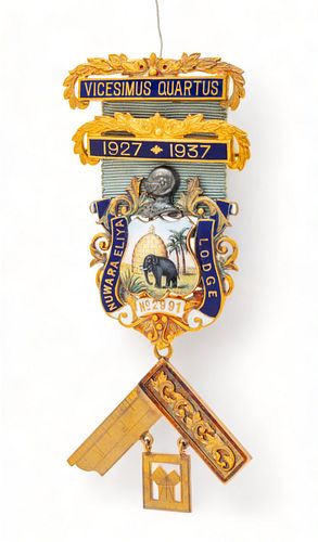 Spencer & Co., London, 15kt Gold And Enamel Past Master Masonic Jewel, Ca. 1928, H 4.25" W 1.875"