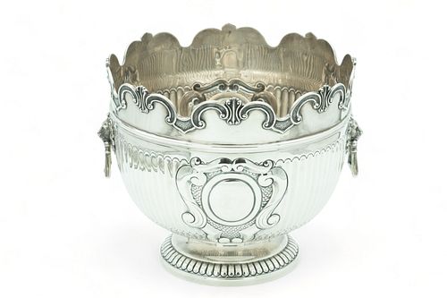 William Hutton & Sons (London, England) Sterling Silver Monteith Bowl, 1900, H 9.75" Dia. 11.5" 67.64t oz